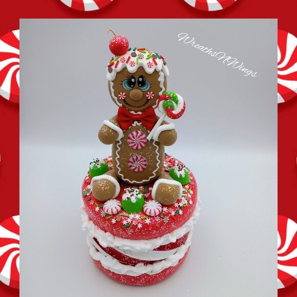Gingerbread Christmas Centerpiece – Faux Cake Holiday Table Decor, Peppermint - Picture 1 of 6